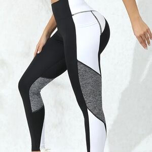 High waisted color block athletic gym Leggings with pockets